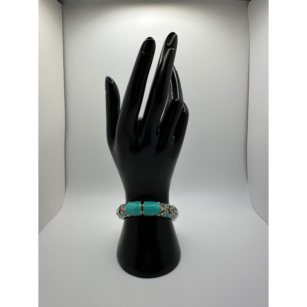 Newport Chic Heidi Daus Turquoise Enamel Crystal Hinged Bangle Bronzetone OG Box
